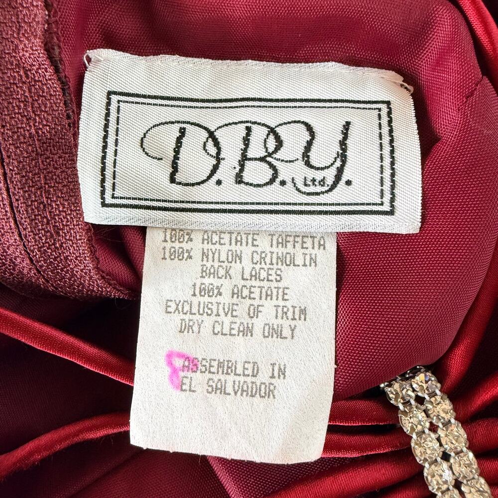 Vintage DBY Ltd Burgundy Velvet Open Back Party Dress Size 7 - Picture 6 of 7